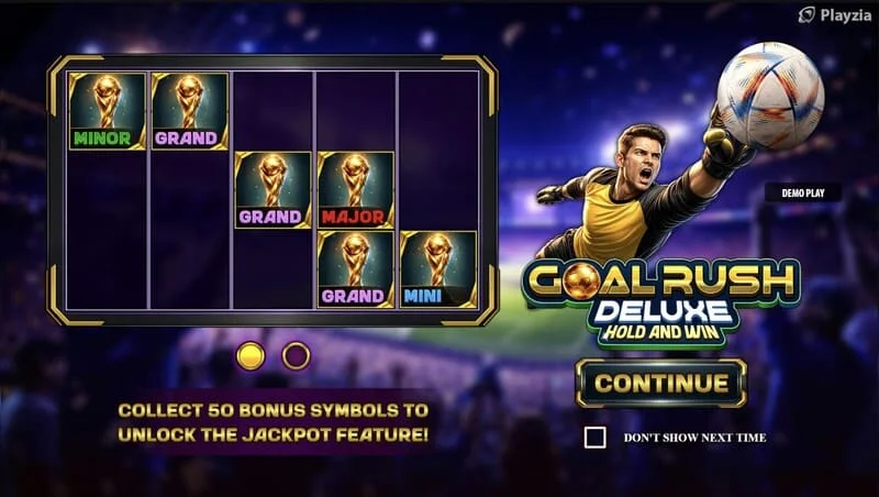 Goal Rush Deluxe - main menu with reels and stadium stands